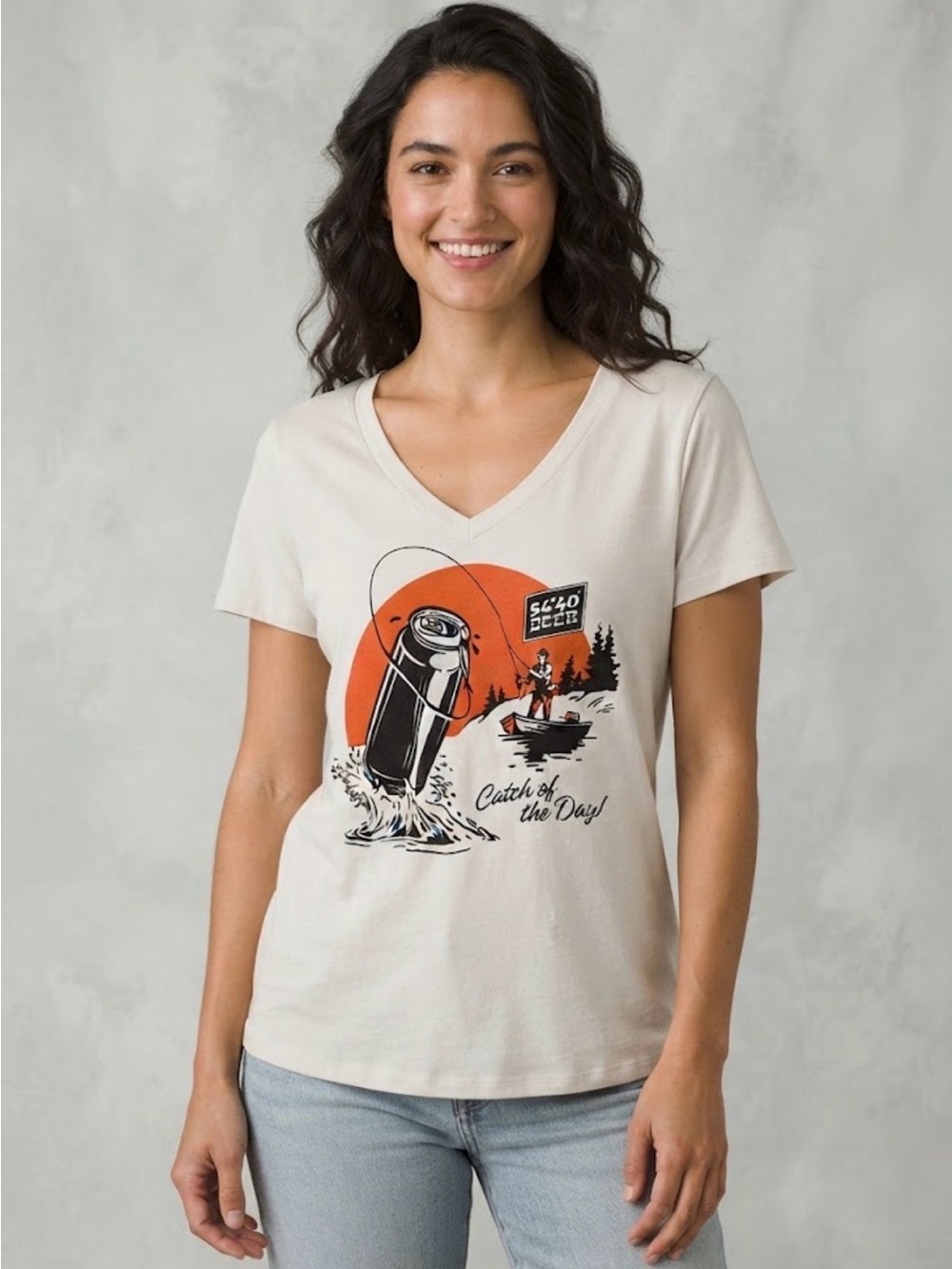 5440’ Beer Catch of the Day Graphic Tee Large Retro PNW Casual